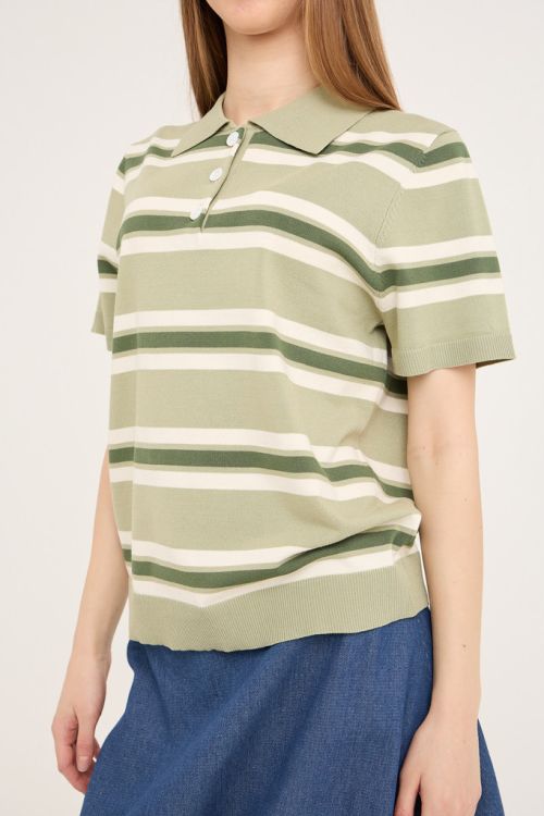 A-View Polo Stripe Knit Blouse 859 Dusty green