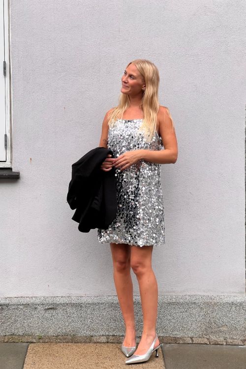 Pieces Kjole Pc Disco Mini Strap Dress Silver